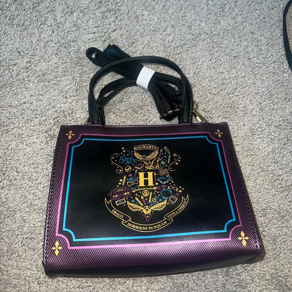 Warner Bros. Hogwarts Crest Black Purple Accent Shoulder Bag